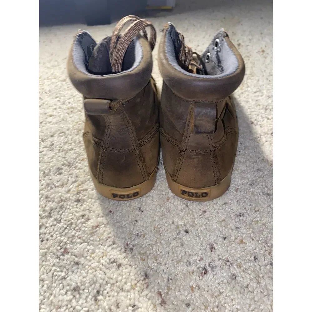 Polo Ralph Lauren Tedd Brown Leather High Top Sneakers Men’s 8D Preppy Moc Toe
